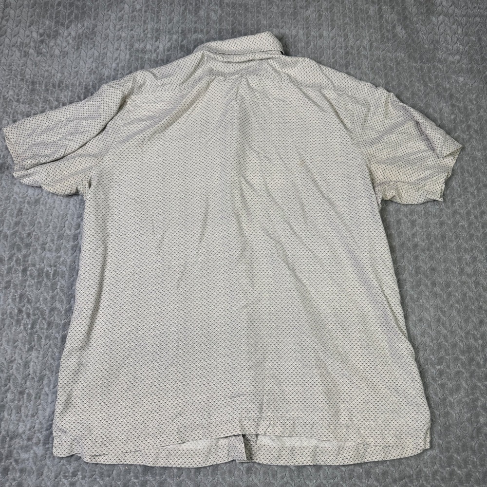 Murano Silk Mens Cream Tan Geometric Print Short Sleeve Button Up Shirt XL Soft - Picture 5 of 11